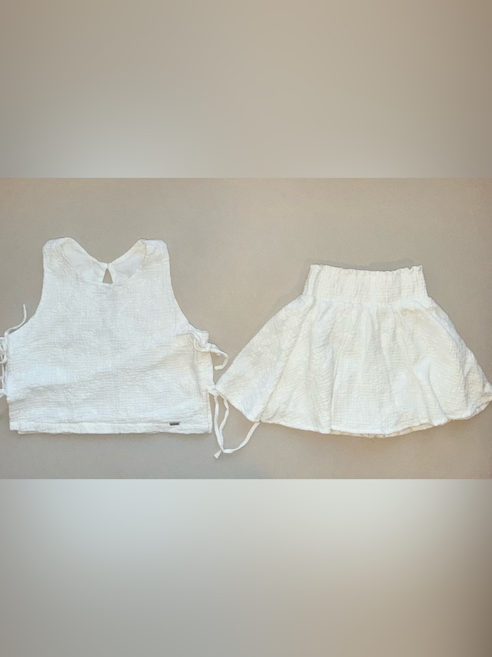 White Girls' Matching Crop Top & Skirt Set